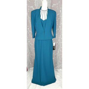8 DAYMOR HALTER Maxi Dress Gown CYPRUS Green Teal BOLERO Formal Mother of Bride